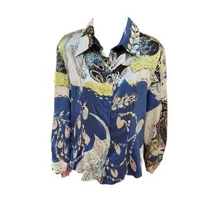 Just Cavalli Multicolor Silk-Blend Printed Button-Up Blouse